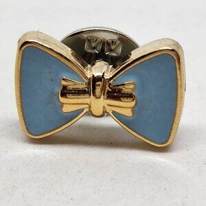 Blue Bow Acrylic Pin Enamel Gold Tone Trim Button Size Accent Cute